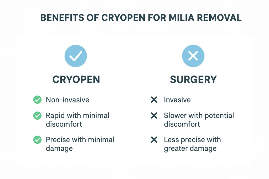 Benefits of cryopen for milia removal Didcot compared to surgical treatments.
