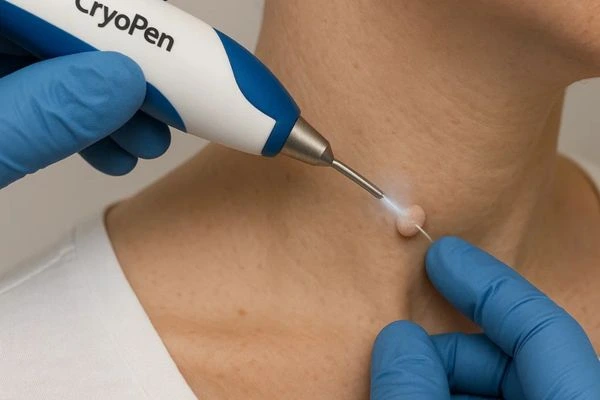 Person receiving Cryotherapy skin tag removal Didcot