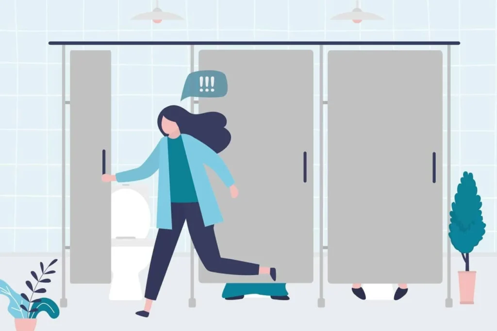 graphic of Urine incontinence Didcot woman running to the toilet.