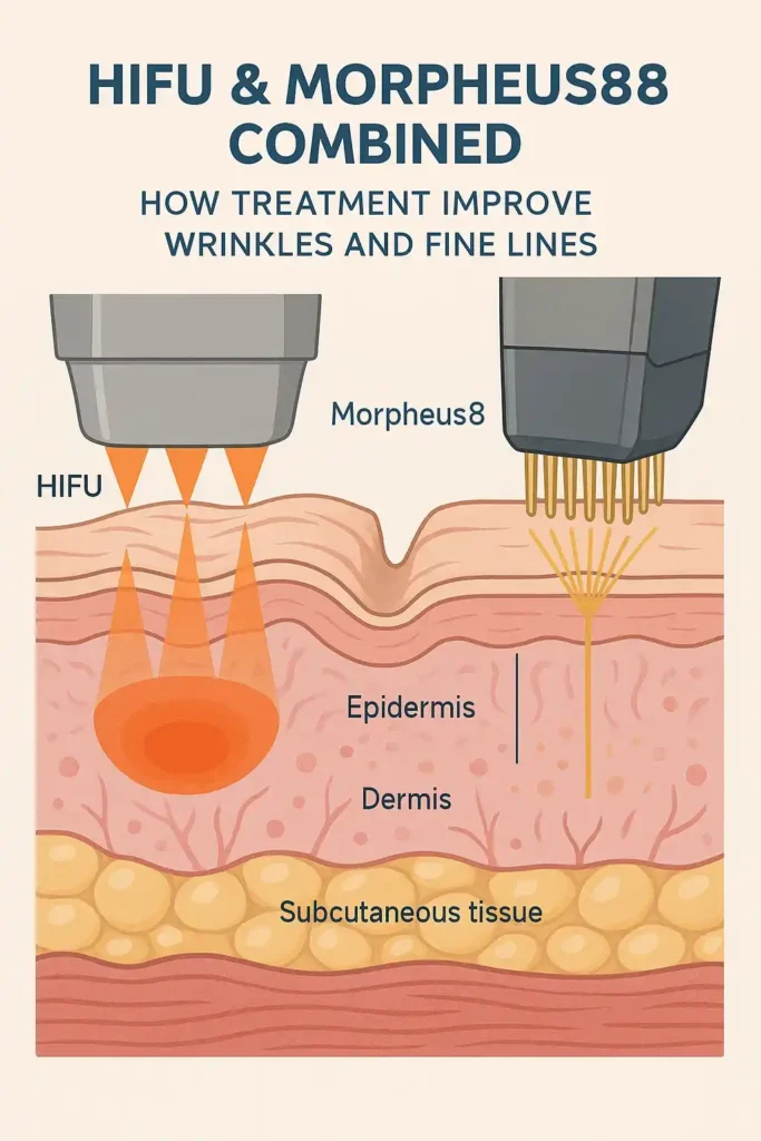 Diagram showing HIFU & Morpeus8 Didcot and the benefits for reduction in wrinkles and fine lines