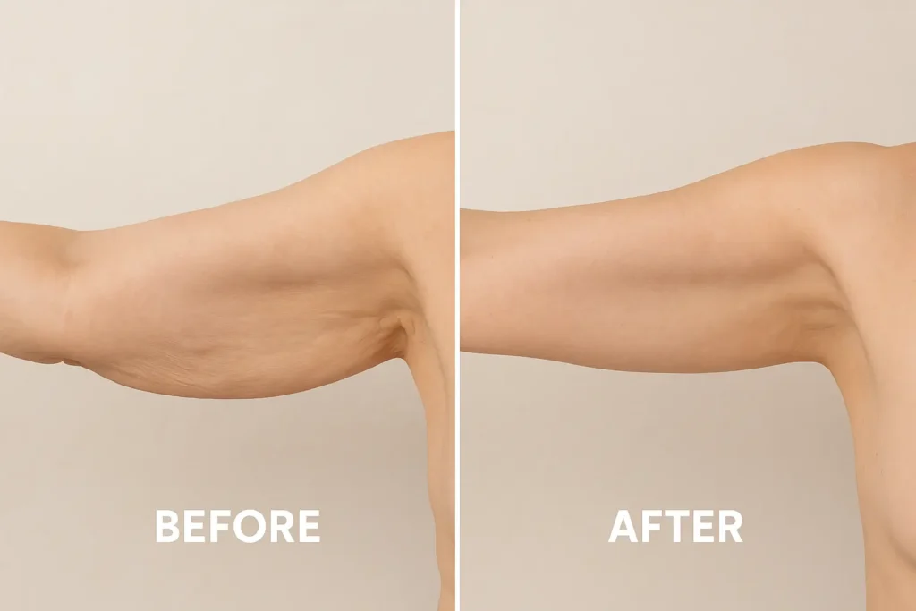 Picture of LA LIPO Didcot before and after results of skin tightening treatment on the upper arms.